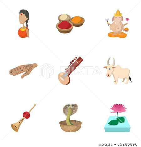 India Republic icons set, cartoon style 35280896