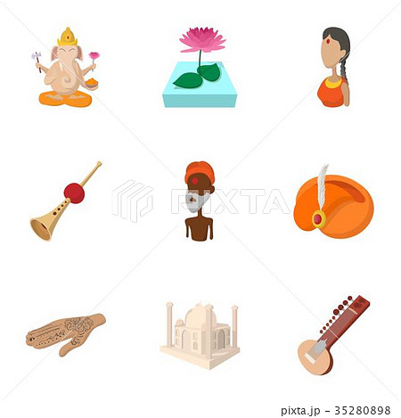 Stay in India icons set, cartoon style 35280898