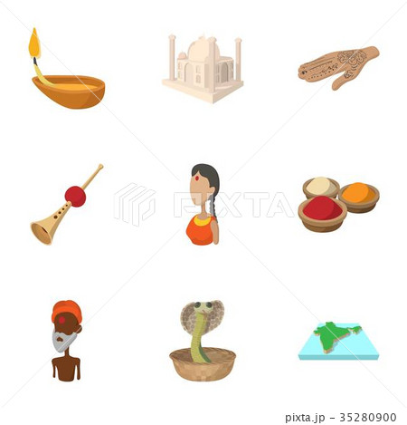 Tourism in India icons set, cartoon style 35280900