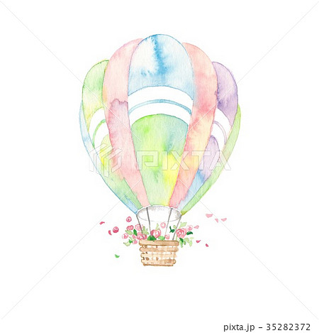 七色気球 花かごのイラスト素材