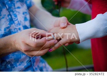 a man proposes to the woman, putting the ring on a man proposes to the woman, putting the ring on 35282472