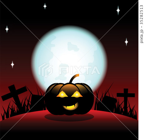 Halloween silhouette pumpkin with blue Moon bac 35282513