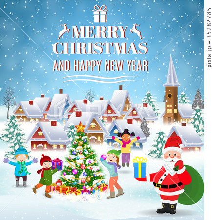 Children building snowman. 35282785