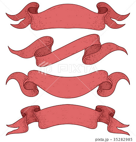 Red award ribbon banners for titles. Hand drawn 35282985