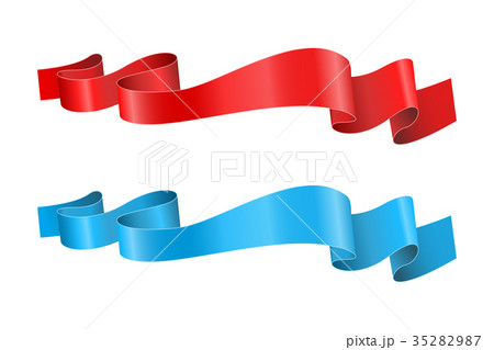 Red and blue ribbon banners. Shiny silk scrolls 35282987
