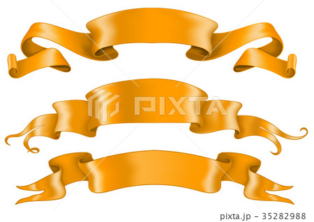 Orange shiny ribbon banners. Collection of blank 35282988