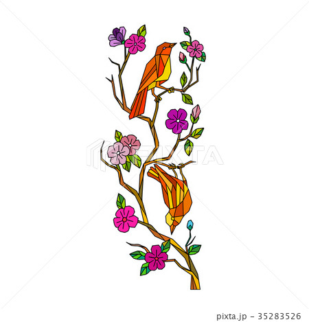 Bird on Cherry Blossom Low Polygon Bird on Cherry Blossom Low Polygon 35283526