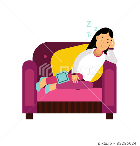 Beautiful brunette girl sleeping on armchair 35285024