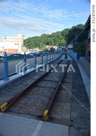 青森　下北半島　下風呂温泉郷　幻の大間鉄道レール 35285646