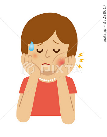 歯が痛い 頬が腫れている 女性イラストのイラスト素材