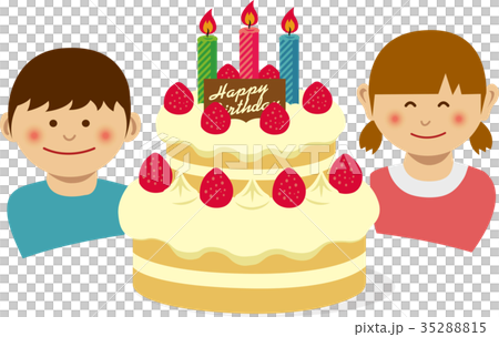 ハッピーバースデー 誕生日ケーキと子供 イラスト 35288815