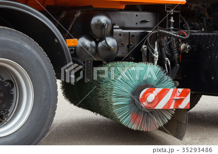 Brushs of street cleaning machine - close up Brushs of street cleaning machine - close up 35293486