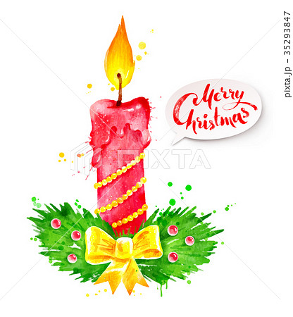 Vector Christmas watercolor illustration of candle 35293847