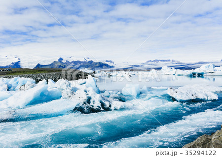 View of icebergs in glacier lagoon, Iceland. 35294122