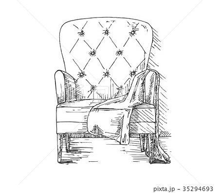 Hand drawn armchair with a blanket. 35294693
