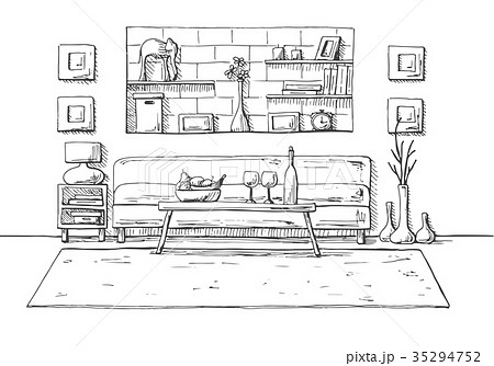 A table in front of the sofa.  35294752