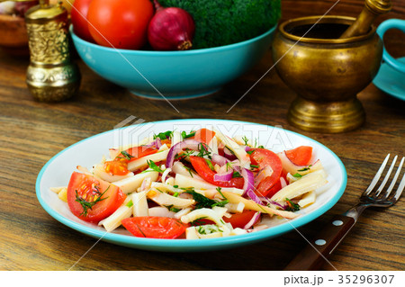 Salad with Squid, Tomato, Red Onion, Vegetable Oil 35296307