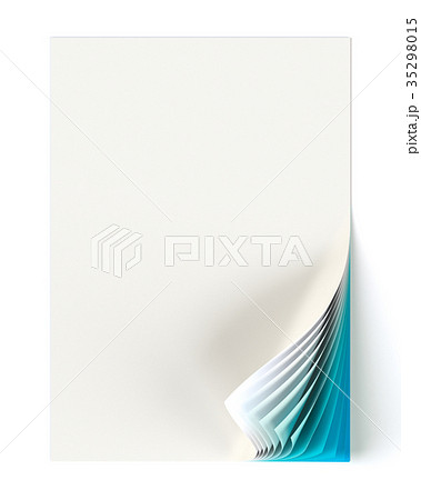 Blank document mock up with teal blue curled Blank document mock up with teal blue curled 35298015