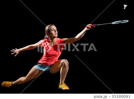 Young woman badminton player (version with shuttlecock) Young woman badminton player (version with shuttlecock) 35300091