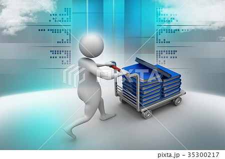 3d man carrying the file in trolley 35300217