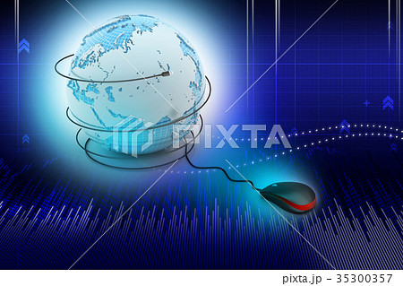 internet 3d concept - computer mouse with globe 35300357