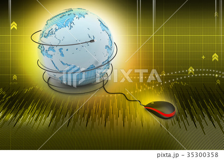 internet 3d concept - computer mouse with globe 35300358