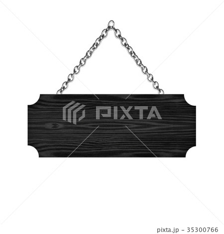 Wooden sign hanging on a chain isolated on white  35300766