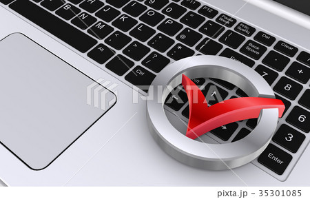 ノートパソコンとチェックマークのイラスト素材