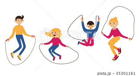 Set With Family Jumping With The Jump Ropeのイラスト素材