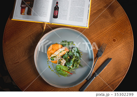 simmered pumpkin with Japanese broth and minced simmered pumpkin with Japanese broth and minced 35302299