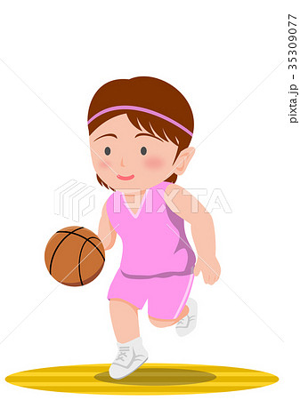 バスケットボール ドリブル 女子のイラスト素材