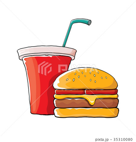 vector cartoon tasty burger and cola paper cup 35310080