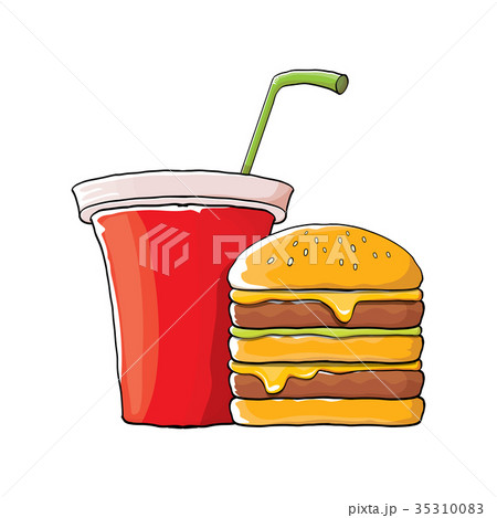 vector cartoon tasty burger and cola paper cup 35310083