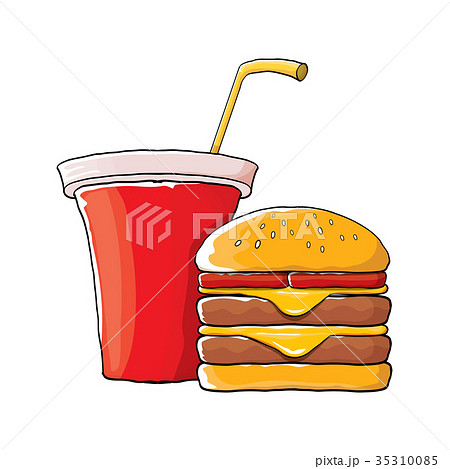 vector cartoon tasty burger and cola paper cup 35310085