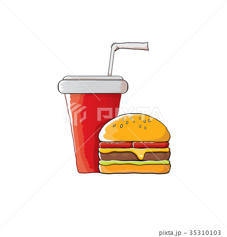 vector cartoon tasty burger and cola paper cup vector cartoon tasty burger and cola paper cup 35310103