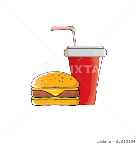 vector cartoon tasty burger and cola paper cup vector cartoon tasty burger and cola paper cup 35310104