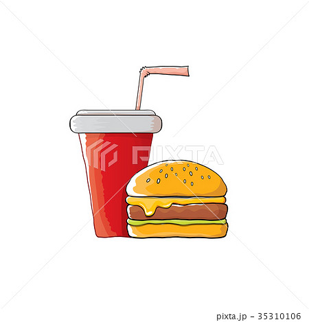vector cartoon tasty burger and cola paper cup 35310106