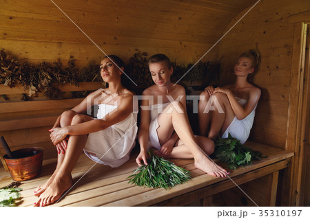 three girls relaxing in sauna 35310197