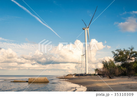 Wind turbines generators on sea in nakhon Wind turbines generators on sea in nakhon 35310309