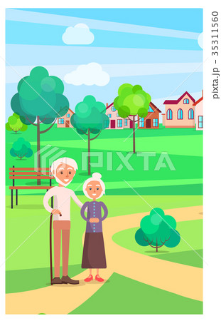 Senior Couple Standing on Path at Park in Summer 35311560