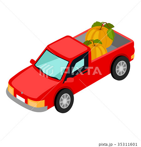 Red Van Pick-up Truck with Pumpkins Isolated 35311601