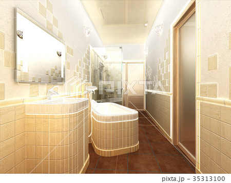 3D rendering of a modern bathroom interior design 3D rendering of a modern bathroom interior design 35313100