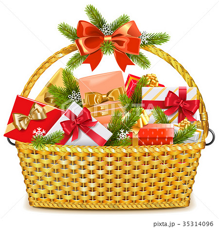 Vector Basket with Christmas Gifts Vector Basket with Christmas Gifts 35314096