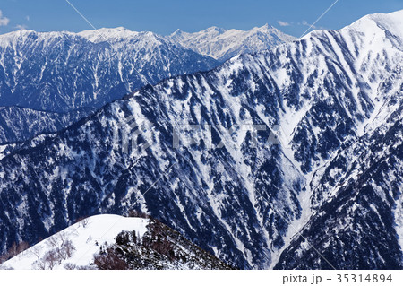 後立山連峰・爺ヶ岳の登りから眺める槍・穂高連峰 35314894