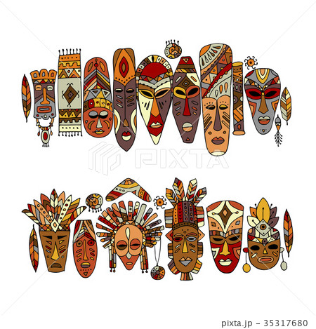 Tribal mask ethnic set, sketch for your design 35317680
