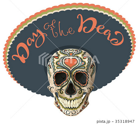 Day of the Dead. Painted skull in sombrero hat 35318947