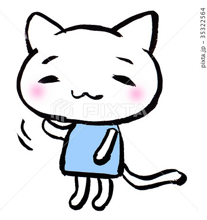 手を振る白ねこ 35322564
