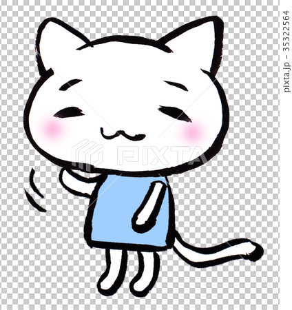 手を振る白ねこ 35322564