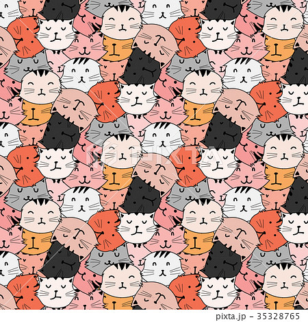Hand drawn cats vector pattern. Doodle art. 35328765