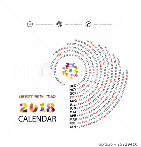 2018 Calendar Template.Spiral calendar. 35329410